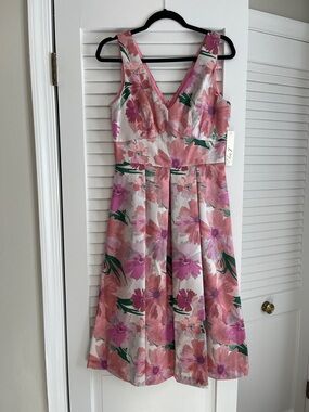 Eliza J Pink Floral V-Neck Sleeveless Midi Dress